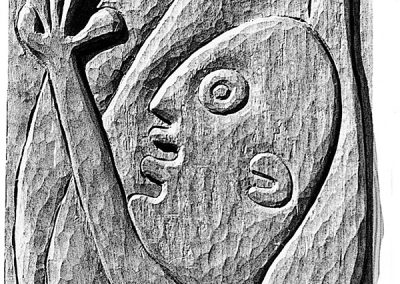 דמות עם חיה, 1958, תבליט עץ מהגוני