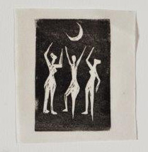 שלוש נשים עם ירח, 1948, תחריט לינוליאום על נייר